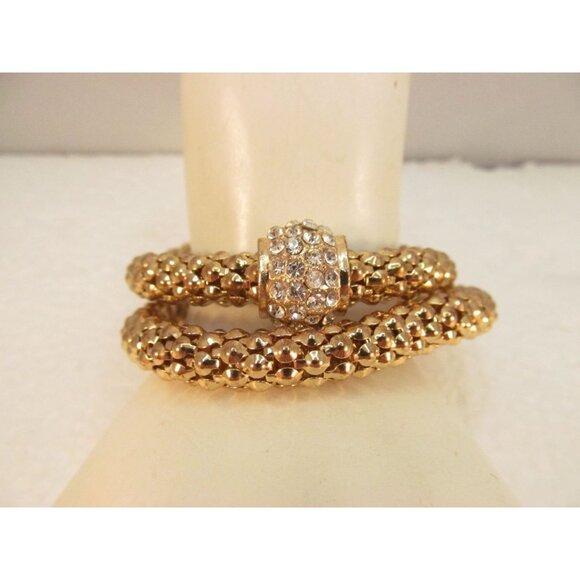 Gold Tone Stretch Metal Mesh Tube Rhinestone Bracelet 2 Piece Lot - Picture 3 of 15